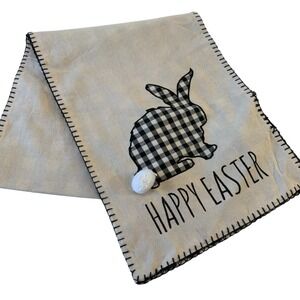 MStyle Easter Bunny Table Runner Buffalo Check Farmhouse Black White Linen Blend